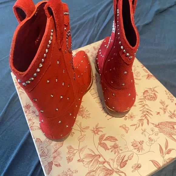 Ivy City Mini Channing Bootie in Red Red Western Boots with Rhinestone Detailing
